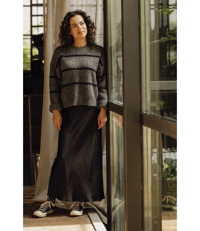 LXS Gebreide trui Grey Black Stripe