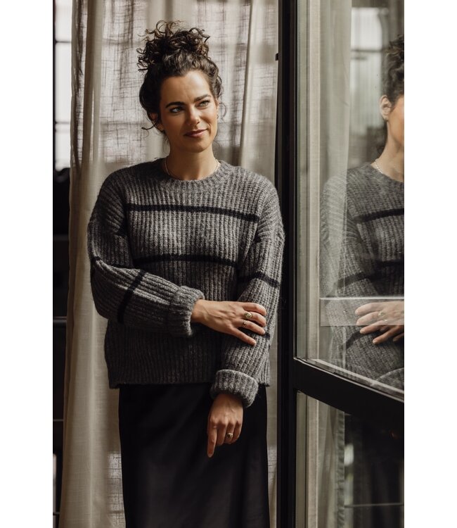 LXS Knitted jumper Grey Black Stripe