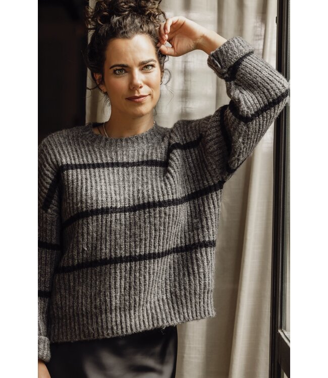 LXS Knitted jumper Grey Black Stripe