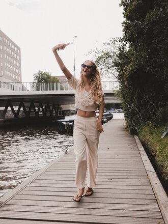 LOOXS 10sixteen Wide leg pants Viscose / Linnen Sand LOOXS 10sixteen Wide leg pants Viscose / Linnen Sand