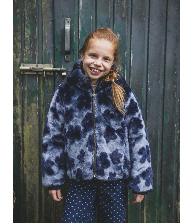 Reversibel winterjas Imitatie Bont Navy