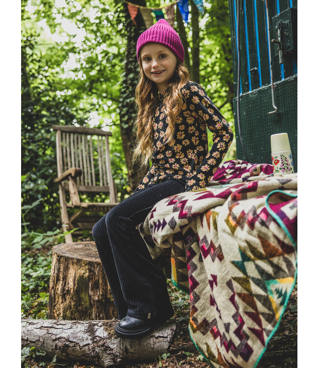 Velours Top Winter Flower Zwart