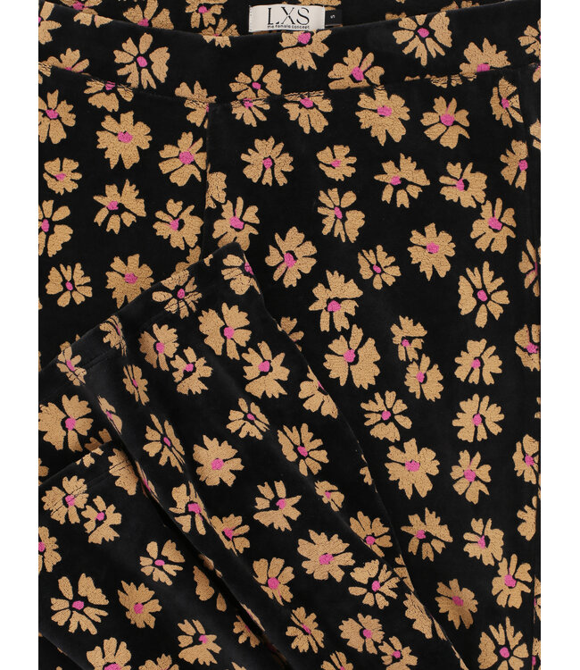 LXS Velours flared pants Winter Flower Black