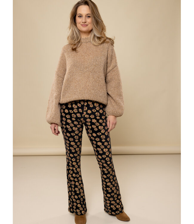 LXS Velours flared pants Winter Flower Black