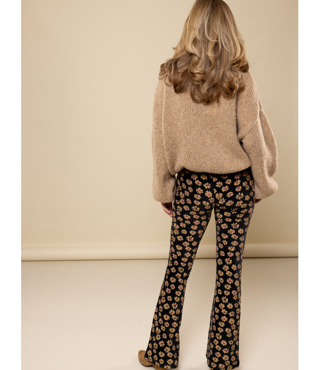 LXS Velours flared pants Winter Flower Black