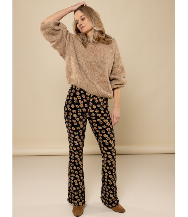 LXS Velours flared pants Winter Flower Black
