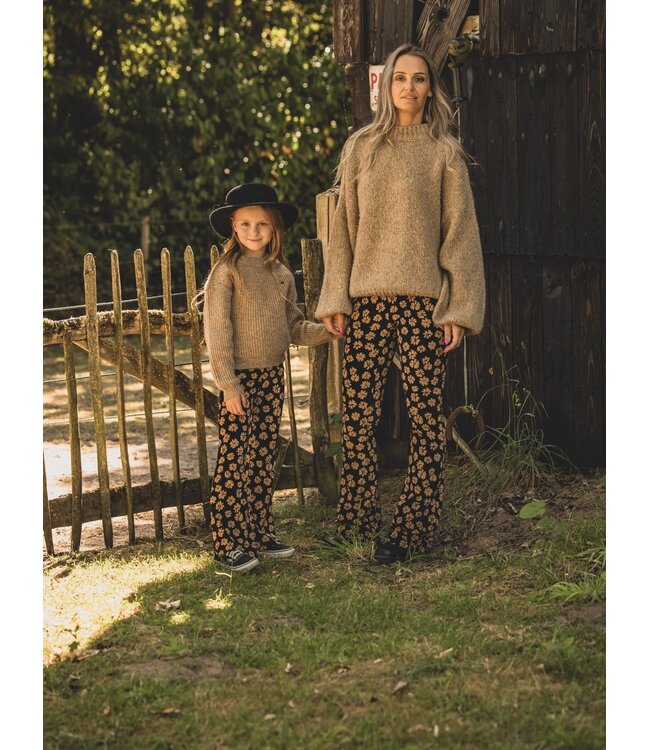 LXS Velours flared pants Winter Flower Black