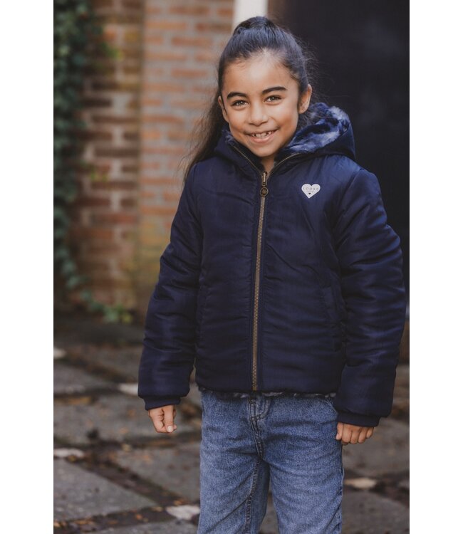 Reversibel winterjas Imitatie Bont Navy