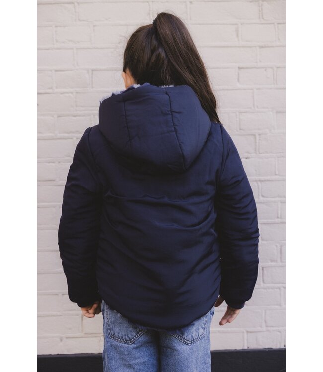 Reversibel winterjas Imitatie Bont Navy