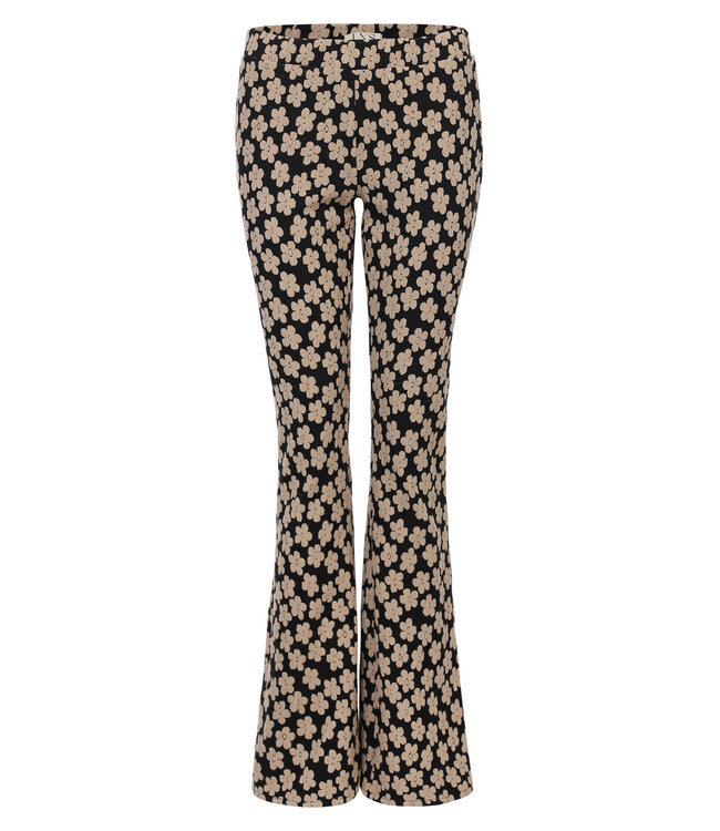 LXS Flared broek Flowerfield Zwart