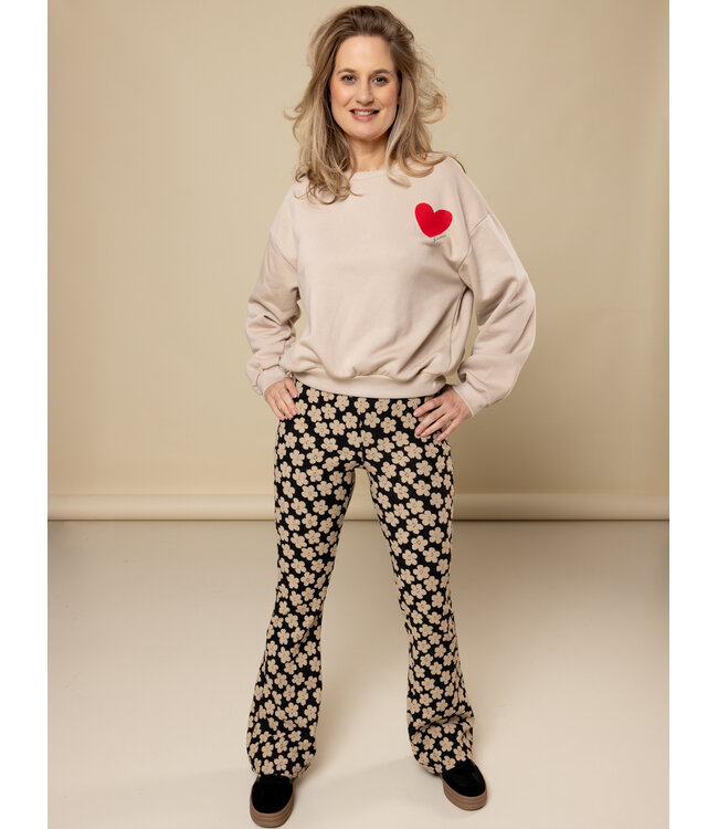 LXS Flared broek Flowerfield Zwart