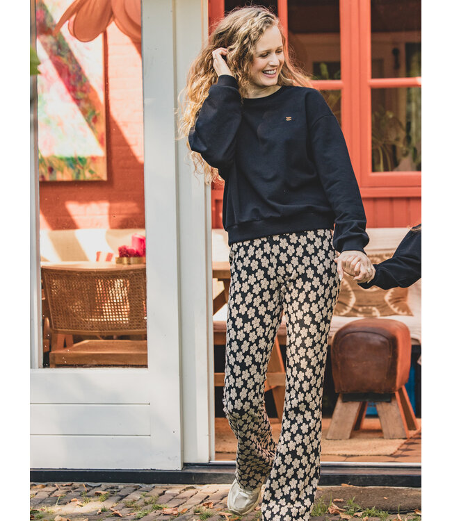 LXS Flared broek Flowerfield Zwart