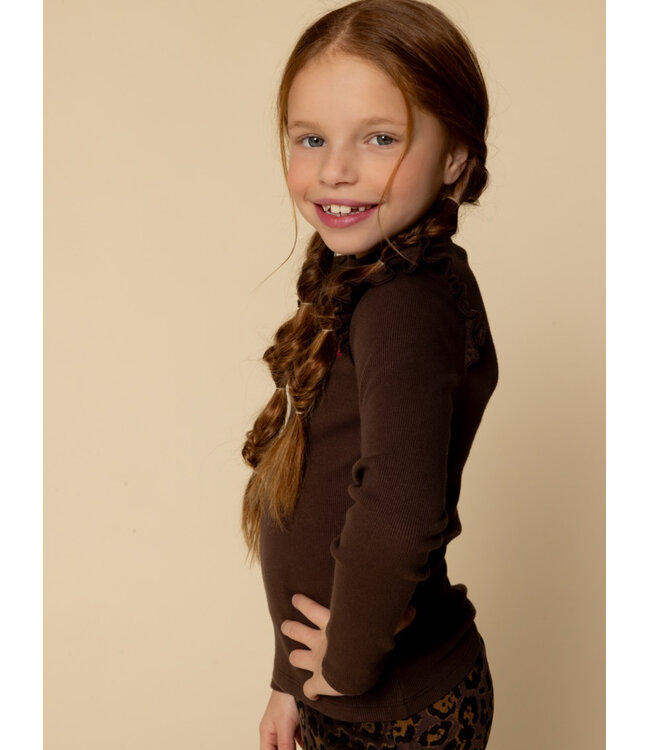 T-shirt rib jersey Donker Bruin