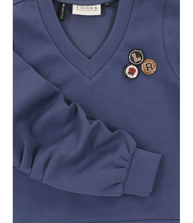 Stone Blue sweater V-hals Scuba