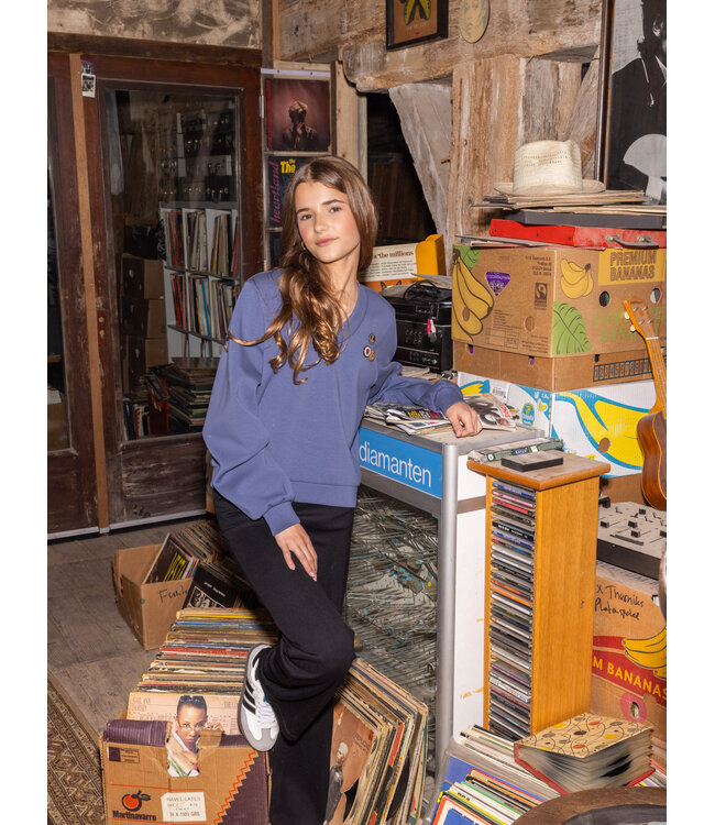 Grijs blauwe sweater V-hals Scuba