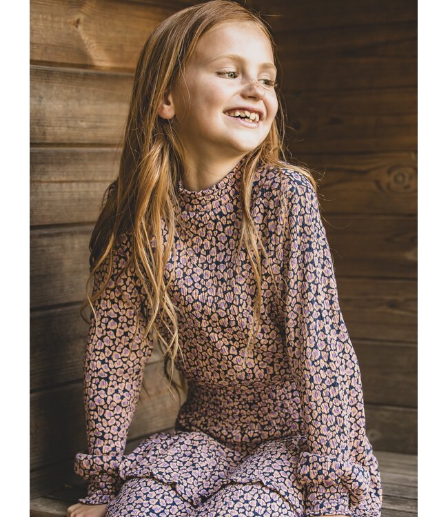 Jersey dress crincle cotton Bleu Leopard