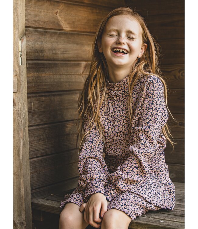 Jersey dress crincle cotton Bleu Leopard