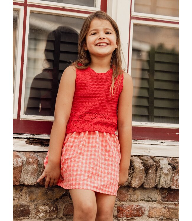 Gebreide katoenen top Rood