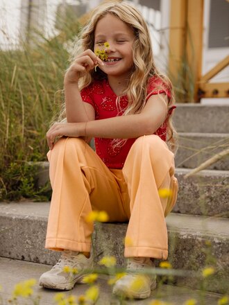 LOOXS Little Wide leg sweat broekje Abricot Geel