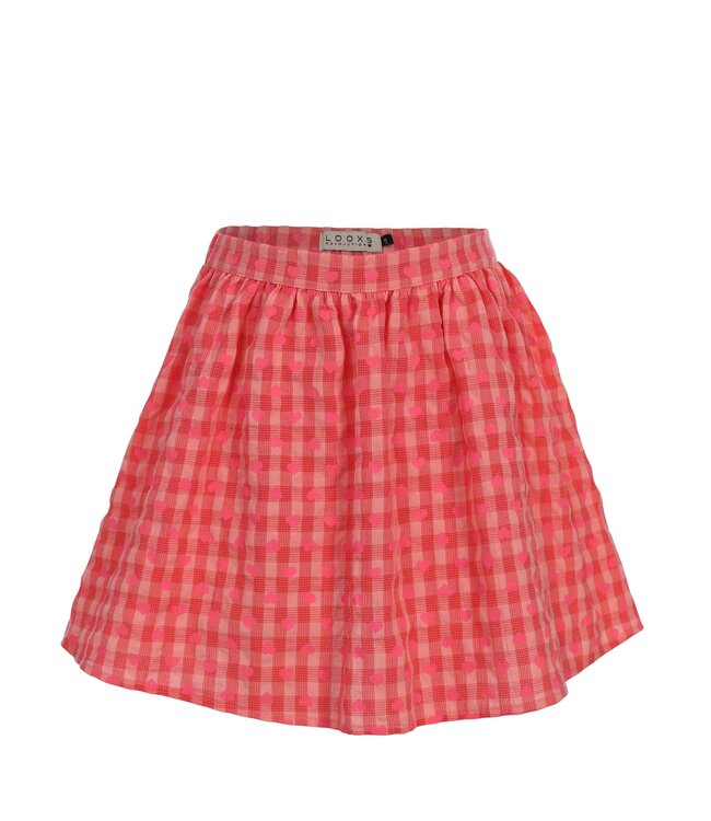 Wide skirt cotton Pink Hearts Check
