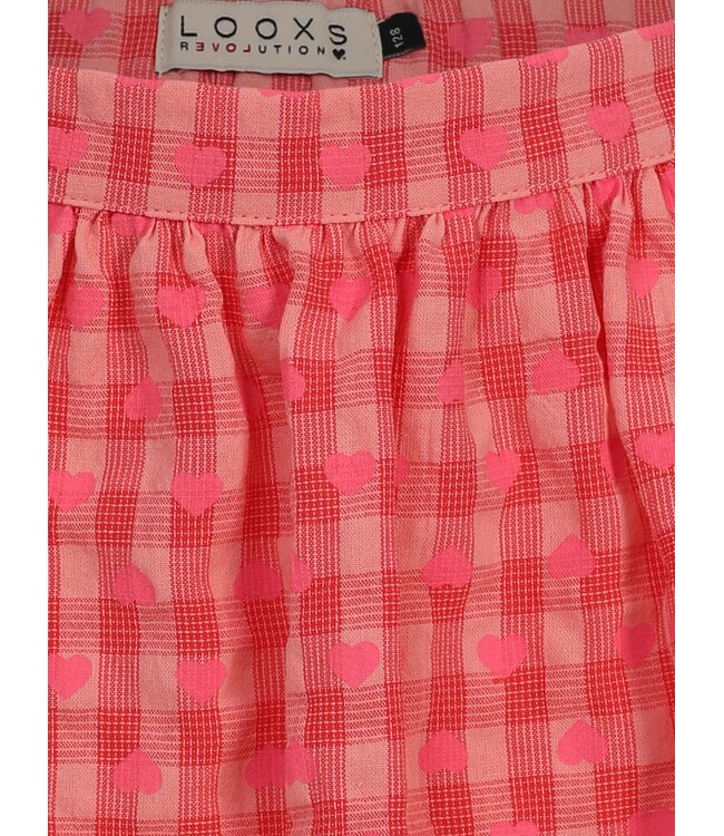 Wijde rok katoen Pink Hearts Check