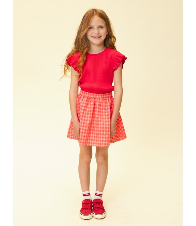 Wide skirt cotton Pink Hearts Check