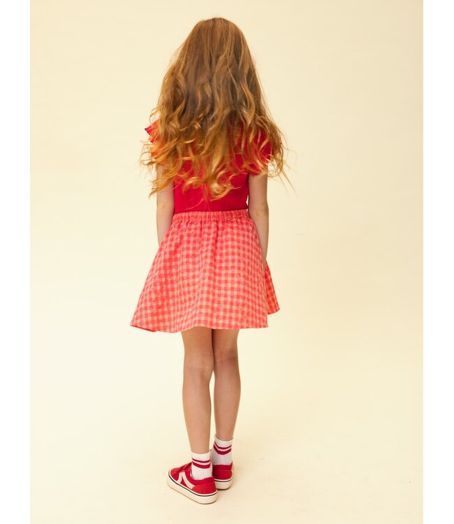 Wide skirt cotton Pink Hearts Check