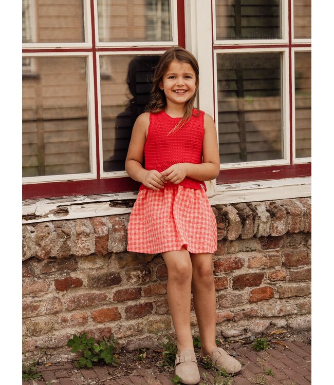 Wide skirt cotton Pink Hearts Check