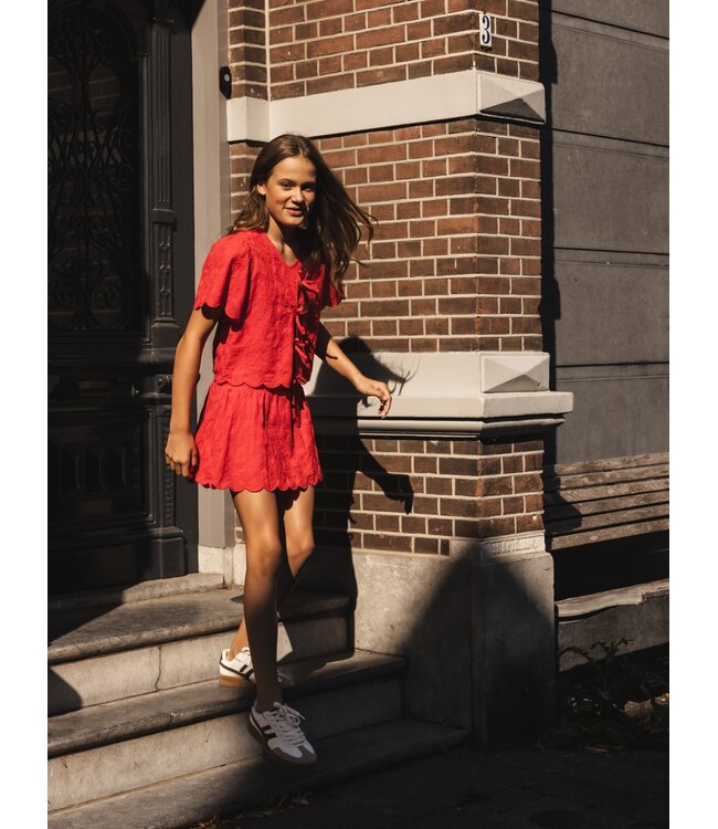 Bestickte Baumwollbluse Rot