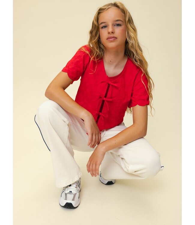 Bestickte Baumwollbluse Rot