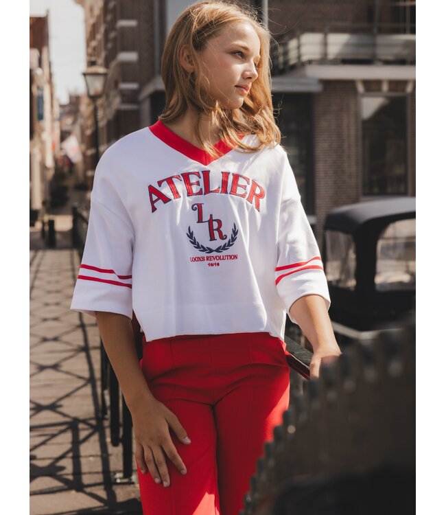 T-shirt White / Red V-neck