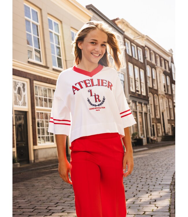 T-shirt Wit / Rood V-hals