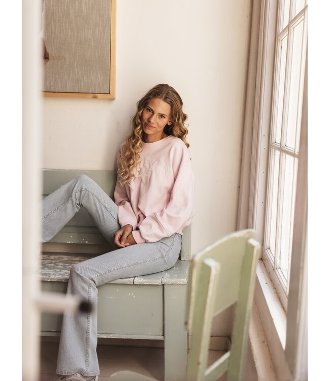 Flared denim stretch gestreept