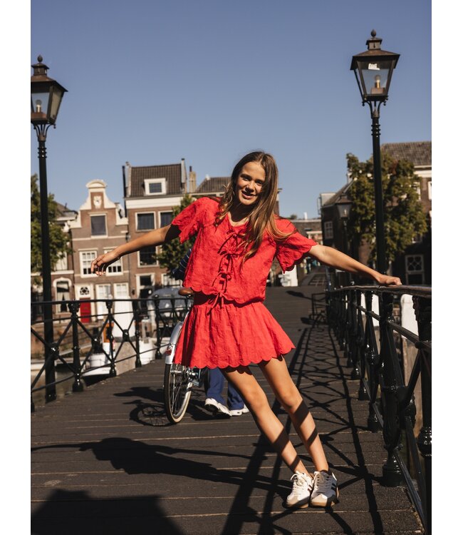 Skort katoen broderie Red Flower