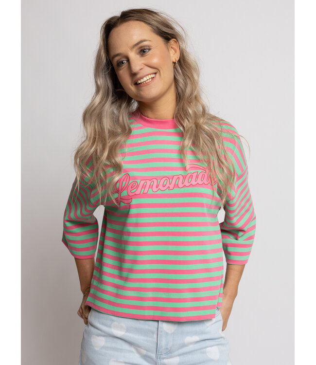 LXS T-shirt Gestreept Pink / Groen