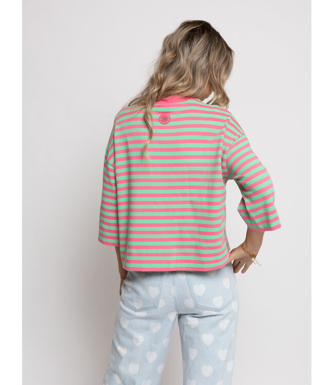 LXS T-shirt Gestreept Pink / Groen