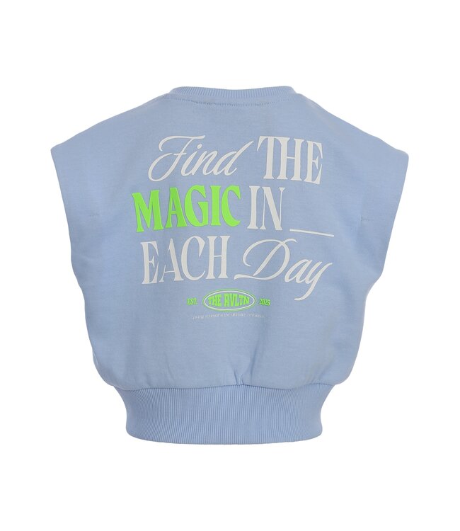 Mouwloze sweater licht blauw rugprint