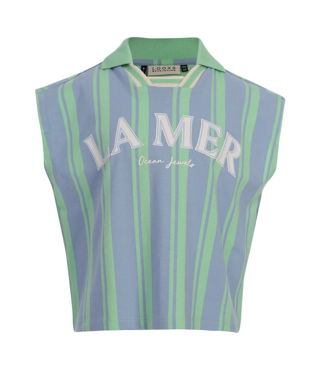 Ärmelloses Poloshirt mit grünen Streifen