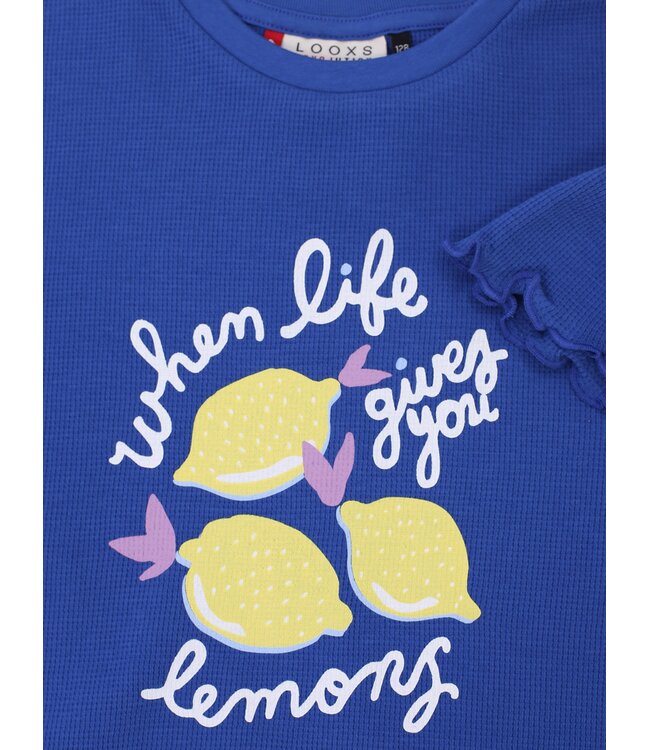 Waffel-Jersey T-Shirt Kobaltblau