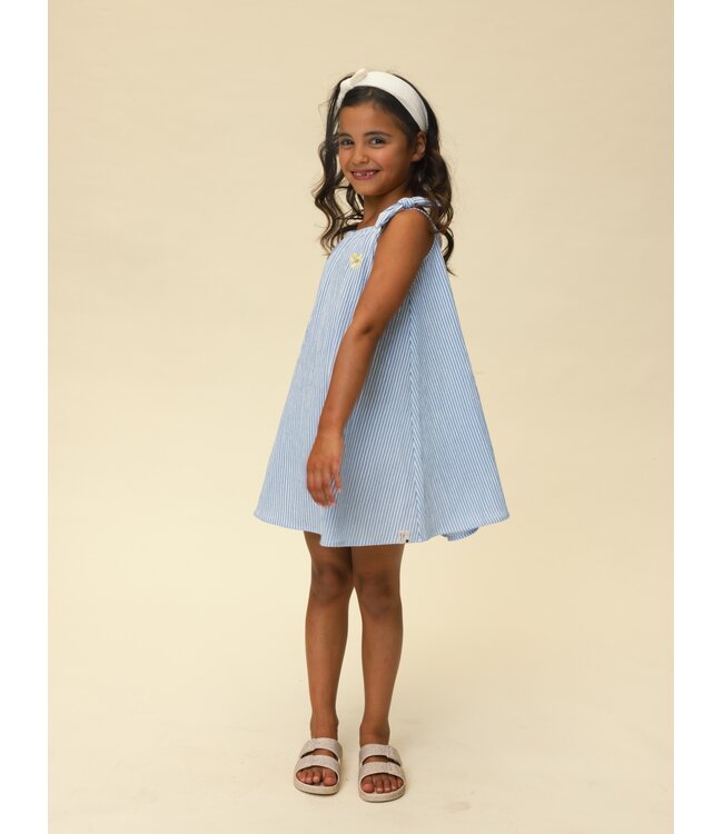 Gestreiftes Seersucker-Kleid blau/weiß