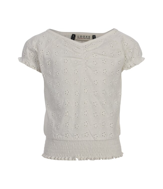 Top aus weißem Broderie-Jersey