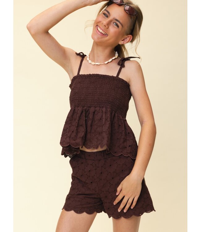 Short broderie katoen Choco Flower