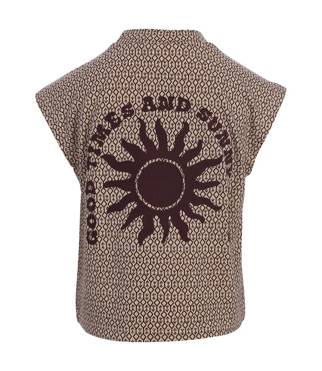 Sleeveless viscose jersey top Brown print