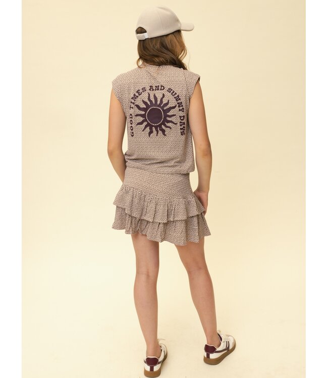 Ärmelloses Viscose jersey Top braunem Muster