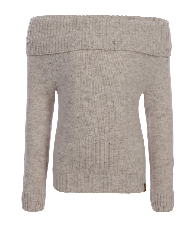 Knitted Off-Shoulder Sweater Ivory Melee