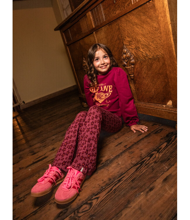 Flared Jacquard trousers Flower Ruby Red
