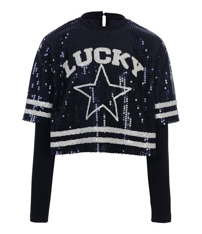 Lucky Sequin Top Navy