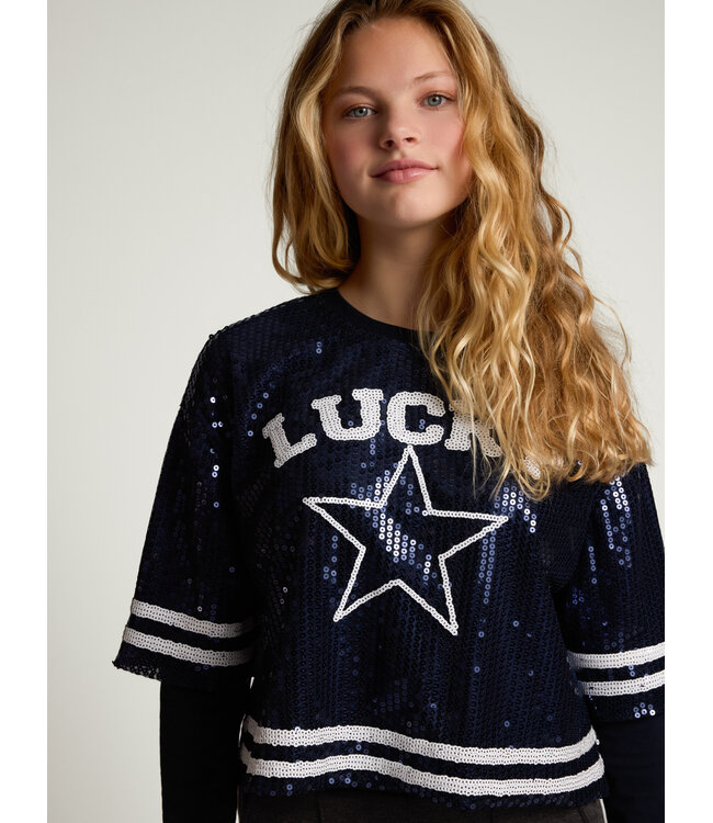 Lucky Sequin Top Navy
