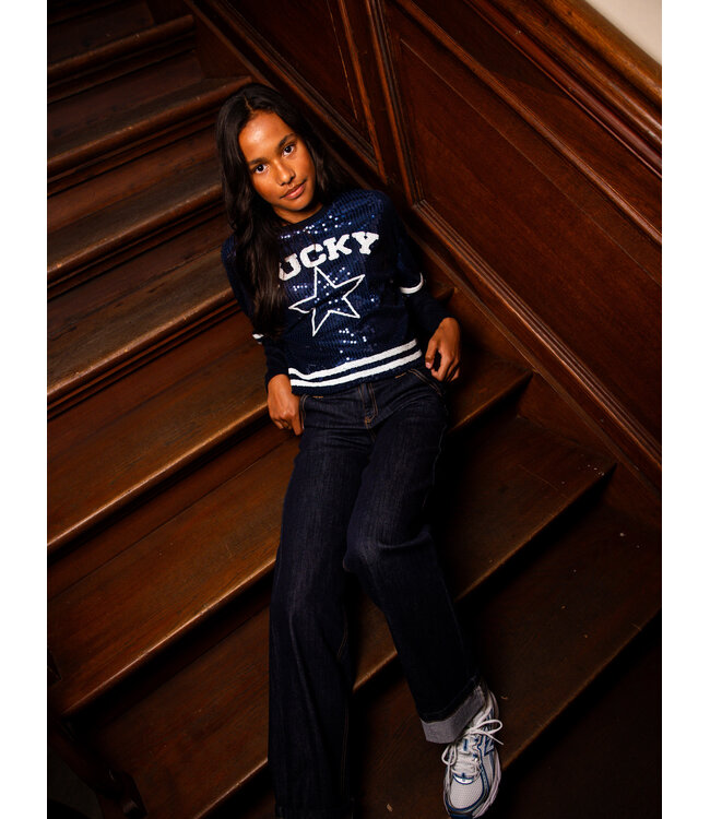 Lucky Sequin Top Navy