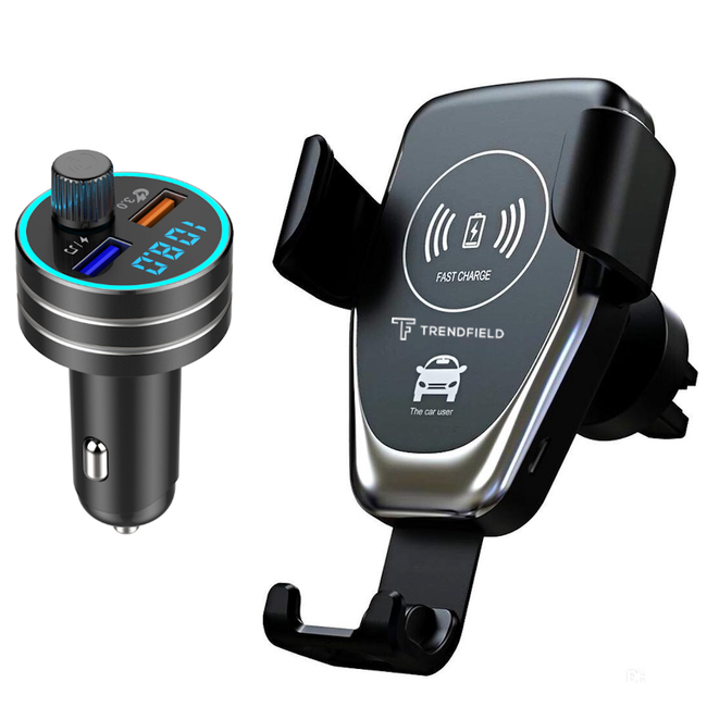 Telefoonhouder Auto + Draadloos Opladen + FM Transmitter Bluetooth 